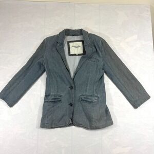 Abercrombie & Fitch‎ Blazer Jacket Womens S Blue Chambray Linen Single Breasted